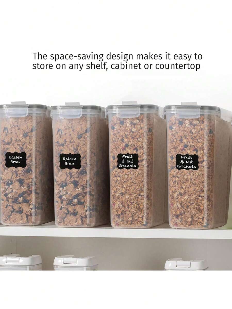 Asnews 4pcs 4L Airtight Food Storage Containers Set With Lids - Perfect For Kitchen Pantry Organization And Storage Of Cereal, Rice, Pasta, Tea, Nuts, And Coffee Beans - Dishwasher With Labels And Marker Included - 黑與白 - 查看 1