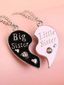 Set de 2 collares de colgante para hermana mayor y hermana menor, mejor amiga, adecuado para regalos de festivales para niñas, collar de hermana, regalo del Día de la Madre