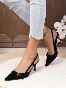 Women's Black High Heel Shoes,Peep Toe Kitten Heel Party Pumps, 2.75" Formal Wedding Shoes With Strap Buckle Design And Back Zipper