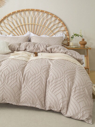 Juego de 3 piezas de Funda nórdica con estampado de hojas acolchado de microfibra (1 funda nórdica y 2 fundas de almohada), liviano y transpirable, juego de ropa de cama para todas las estaciones para dormitorio del hogar