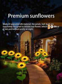 1 Peça Luz Solar de Girassol, 3 Luzes Solares de Jardim em Formato de Girassol com LED, Luz Solar Coluna para Uso Externo, Adequado para Quintal, Jardim, Passagem, Pátio, Alpendre, Decoração de Primavera