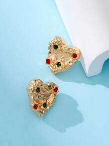 1 paire de boucles d'oreilles style vintage avec pendentif en forme de cœur et faux diamants verts, convient pour le banquet et les tenues de mariage