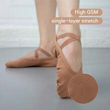 Wuyuan Unisex Tan 4-Way Stretch Strong-Elastic Canvas Ballet Flats – Ideal For Ballet, Contemporary, Jazz, Lyrical, Modern, And Yoga; Appropriate For All Ages