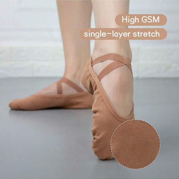 Wuyuan Unisex Tan 4-Way Stretch Strong-Elastic Canvas Ballet Flats – Ideal For Ballet, Contemporary, Jazz, Lyrical, Modern, And Yoga; Appropriate For All Ages