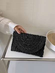 BAILEE 1 pieza Bolso de mano de cena con trenzado de hoja de maíz, bolso grande de mujer de paja de estilo sólido y simple para moda, ideal para vacaciones, viajes, combinar con ropa de moda y salir de compras con amigos