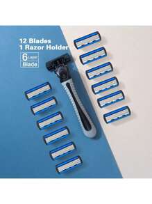 Aparelho de Barbear Manual Masculino com Lâmina de Aço Inoxidável de 6 Camadas para Remoção de Pelos e Cabeça de Barbear Substituível