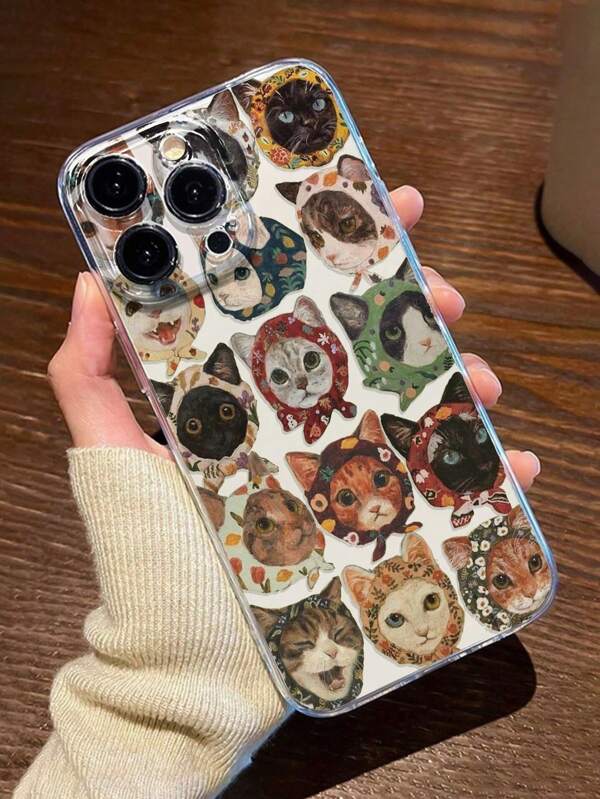 1pc Fashionable Animal Cat Pattern Clear Colorful Thick Anti-Drop Phone Case, Compatible With IPhone 16/11/16pro/16plus/16promax/16e/15Promax/13/14/12/XS/XR/7G/8P, Galaxy 11/12Pro/12/12X/13Pro/14Pro/15Pro/, Redmi 10/9/Note9/12c/Note11pro/Note8Pro
