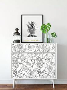 1 Roll Simple White Flower & Butterfly Botanical Print Home Decor Wallpaper, Indoor Renovation Wallpaper, Minimalist Floral Leaf Design Self-Adhesive Waterproof Oil-Proof Sticker For DIY Furniture Cabinet Decoration