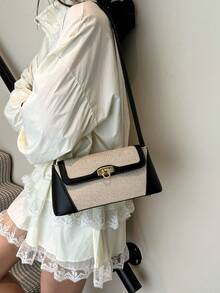 Fashionable Color Block Adjustable Strap Multi-Wear Shoulder Bag, Versatile For Casual, Beach, Vacation - Multicolor - View 4