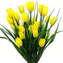 4 Bundles Artificial Tulips Flowers Bouquet Home Garden Wedding Decor