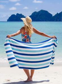 1 buc. Prosop de plajă Cabo cu uscare rapidă - Prosop de piscină supradimensionat 100% poliester, ușor și ultra absorbant, cearșaf de baie cu dungi în stil resort pentru înot și călătorii, decor de baie pentru vacanță de vară, articole esențiale pentru plajă