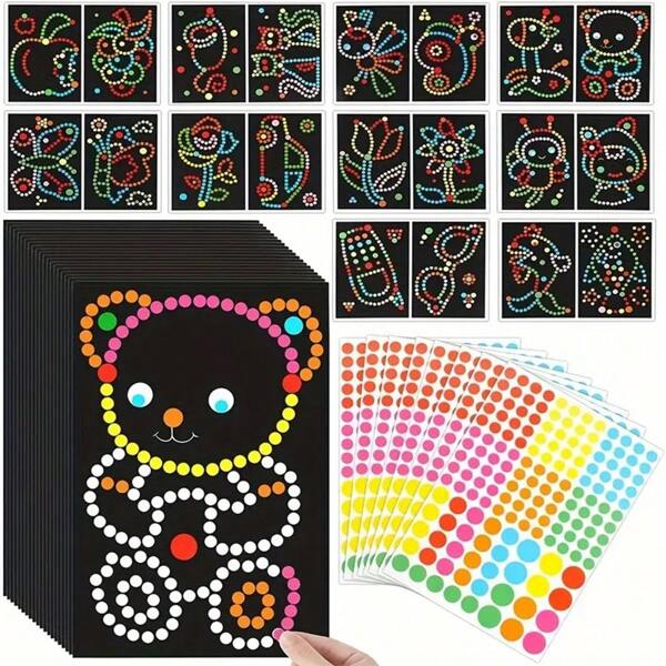 Conjunto de 4 peças de adesivos de pintura com materiais, artesanato com adesivos de bolinhas faça você mesmo, kit de arte com adesivos de prazer simples para iniciantes, conjunto de adesivos artísticos faça você mesmo, presente de aniversário feito à mão