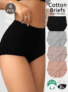 4 Peças Calcinhas Femininas de Cintura Alta Simples, Calcinha Modeladora Básica Simples de Algodão Puro Plus Size, Calcinha Confortável Macia e Sem Costura