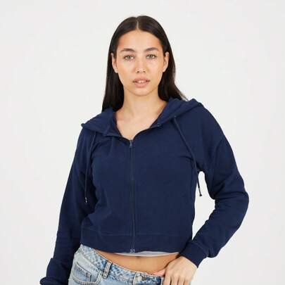 brave soul Zip Through Cropped Hoodie, Navy