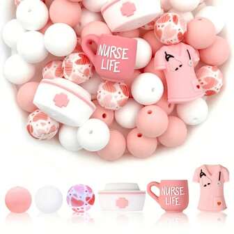25/28/55 件全新 3D 护士风格硅胶珠套装，各种元素 15 毫米圆珠钥匙扣吊坠适用于 DIY 笔饰品制作手链礼品工艺品