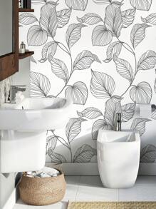 Lily Flower Plant Printed Home Decor Wallpaper, Simple Line Design Floral Leaf Self-Adhesive Waterproof Oil-Proof Wallpaper For Indoor Furniture Cabinet DIY Decoration