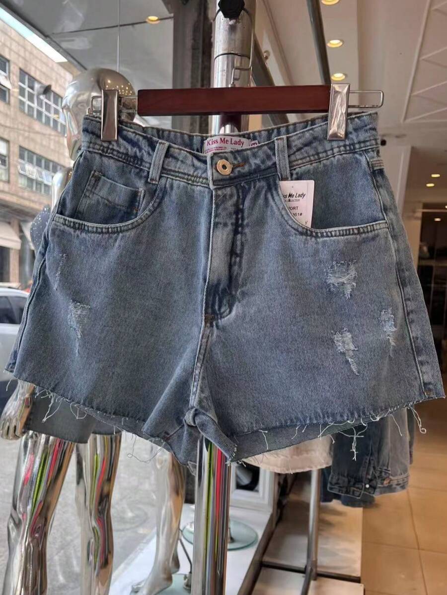 The Lemon 8361 Women's Denim Shorts With Pocket Natural Youth Denim Shorts Women's Bermuda Shorts 8361 - 中等水洗藍 - 查看 1