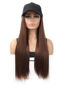 合成长直发棒球帽，带假发片，黑色帽子，24英寸柔顺自然黑色接发，适合女性女孩日常佩戴，派对万圣节帽子假发 - 彩色 - 查看 14