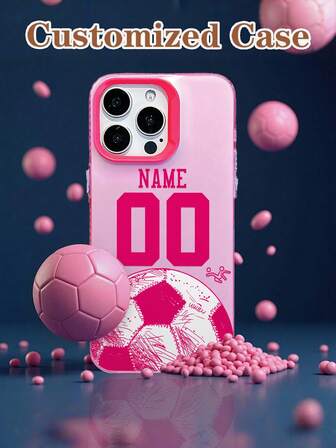 1 szt. Etui na telefon z personalizowanym numerem koszulki piłkarskiej i nazwą gracza, pół szczegółów piłkarskich, matowe etui odporne na wstrząsy kompatybilne z Apple 16, 11, 13 Pro Max, 12, 15 Pro Max, kolor różowy/biały, stylowy, kolorowy, zabytkowy, słodki, zakontraktowany, zabawny, niestandardowy, spersonalizowany, wyjątkowy, spersonalizowany, idealny prezent dla niego, idealny prezent dla niej, chłopaka, dziewczyny, rodziny, przyjaciół, dziadków, pary, na rocznice, na urodziny