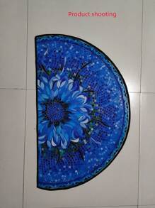 1pc Tile & Floral Pattern Carpet, Durable Non-Slip Entrance Mat, Luxury Semicircle Retro Style Floor Mat, Suitable For Indoor/Outdoor Use, Indoor Door Mat, Elegant Floor Decor