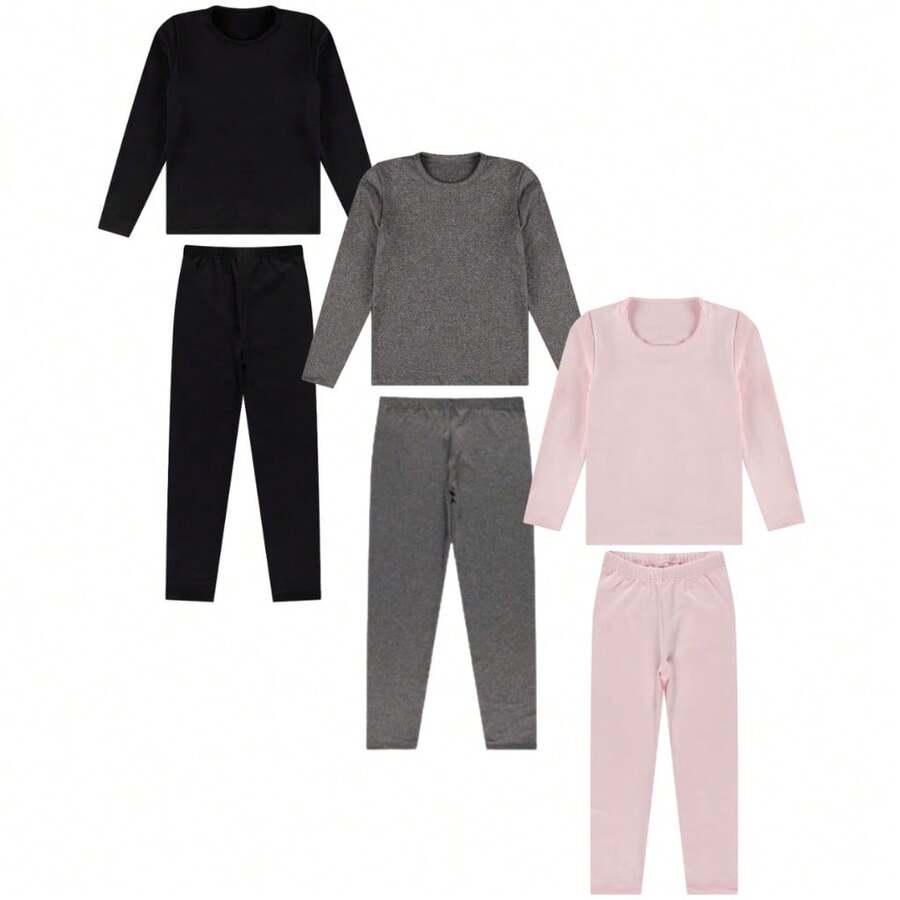 Kit 3 Conjunto Blusa e Calça Térmica Segunda Pele Infantil Unissex Tamanho 1 ao 16