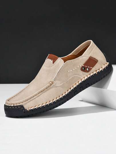 Zapatos casuales de estilo informal hechos a mano con costuras para hombre, mocasines simples de color beige con suela cómoda, suave y antideslizante, adecuados para exteriores, caminar, uso diario, oficina, conducir, tallas del 38 al 48