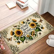 1pc Home Decor, Farmhouse Sunflower And Bee Print Floor Mat, Suitable As Drying Mat, Coaster For Entryway, Living Room, Bedroom, Bathroom, Kitchen And Laundry Room, Machine Washable, Spring Decor
