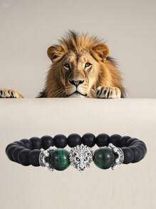 Natural Crystal Crown Lion Head Bracelet Luxury Tiger Eye Stone Bead Bracelets Jewelry