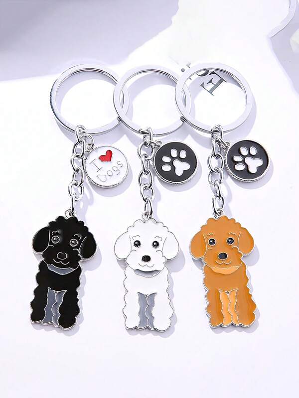 1pc Cute Metal Poodle Teddy Dog Pendant Key Chains For Men Car Key Ring Keychain Bag Charm DIY Accessories Couple Lover Gift