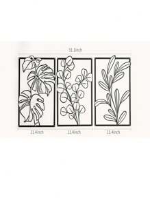 Set de 3 piezas de arte de pared de plantas y metal negro - Decoración moderna para el hogar, acentos festivos, arte de pared elegante