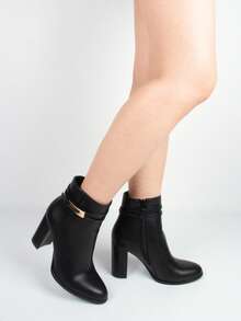 Women's Chunky Block Heel Ankle Booties - Round Toe Side Zipper Ankle Boots Straps Fall Winter Casual Shoes Comfortable Fashion Booties - Black - View 10