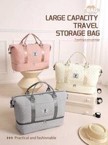 Borsa da viaggio personalizzata con ricamo, con nome personalizzato e lettere di colore, unisex, borsa a tracolla con cerniera e scomparto per le scarpe indipendente, di grande capacità per un facile stoccaggio all'aperto, borsa da viaggio leggera