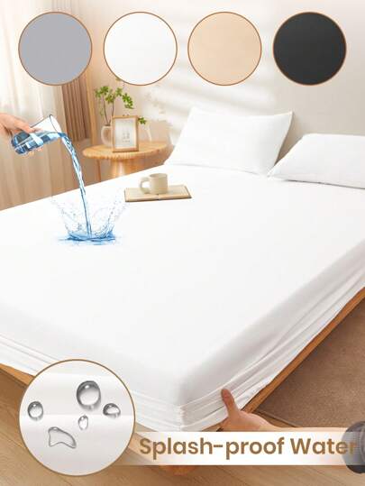 1pc Waterproof Fitted Sheet, Bedding, Solid Color Bed Sheet, Mattress Protector, Mattress Cover, Noiseless Waterproof Fitted Sheet Mattress Cover Machine Washable Soft Comfortable Waterproof Bed Cover, For Twin, Full, King, Queen Size, Ideal Easter Gift, For Mother's Day Gift, Perfect Holiday, Machine Washable (Pillowcase Not Included)