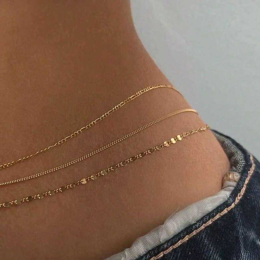 1pc Women's Multi-Layer Waist Chain 3-In-1 Set, Sexy Chain Suitable For Any Occasion - Gold - View 1