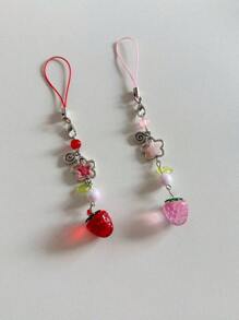 1pc Cute Strawberry Phone Lanyard Charm, Pink Fruit Fashion Keychain Phone Accessory, Girly Style Phone Case Pendant Gifts For Mother, Family, Friends, Birthday, Holiday Phone Charm, Phone Chain