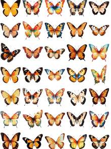 50pcs Transparent Butterfly Stickers Orange Aesthetic Stickers Girly Stickers Craft Supplies PET Vinyl Sticker - Orange - View 4
