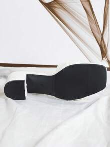 Chunky Heel Versatile Slip-On Minimalist Metal Buckle Women Sandals, Elegant Open Toe White High Heel Sandals