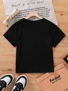 Young Girl Cartoon Butterfly Print Short Sleeve T-Shirt - Black - View 2