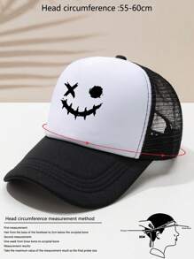 1pc Men's Black Graphic Print Outdoor Casual Mesh Baseball Cap