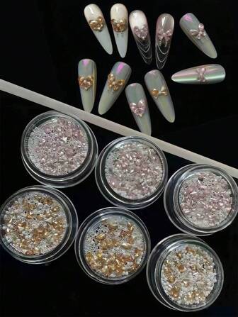 1/6pcs Nail Rhinestones And Decorations Made Of Sparkling Materials, High-Quality Crystal Small Pearls For DIY Decoration, Sparkling And Eye-Catching, Used For Nail Decoration - Ideal Nail Art Creation Craft Decoration, Fairy Tale Style, INS Style