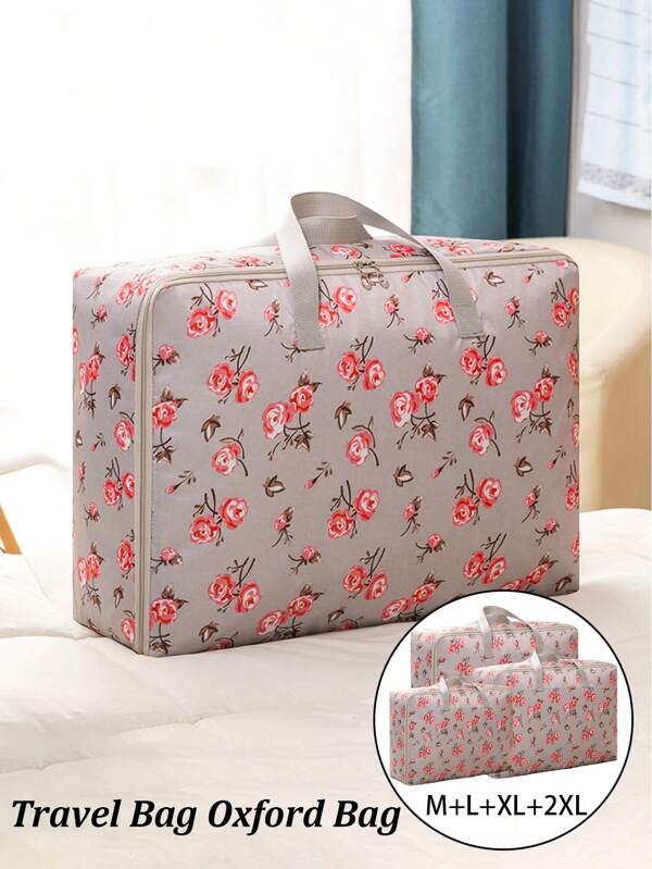 Bolsa de Viagem com Padrão de Rosa, Bolsa de Lona, Bolsa de Viagem com Zíper para Roupas, Bolsa de Armazenamento de Bagagem para Homens e Mulheres, Capa de Armazenamento para Edredom, Bolsa de Armazenamento Grande de Tecido, Acessórios Escolares, Itens Escolares