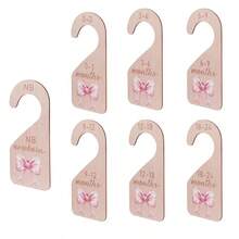 木制衣柜隔板 - 7 件粉色蝴蝶结衣柜整理器侧面衣服尺寸衣架隔板儿童房生日礼物适合男孩女孩（0-24 个月）