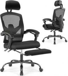 Sedia da ufficio ergonomica - sedia da scrivania con comodi braccioli, dotata di un comodo supporto lombare e poggiapiedi, sedia da ufficio adatta per casa, ufficio