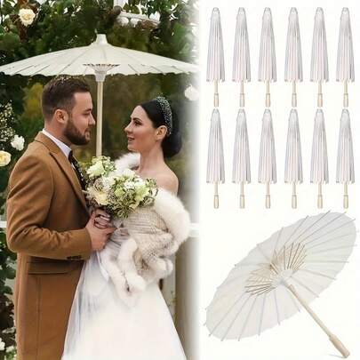 1 Set Elegant White DIY Paper Umbrella Suitable For Wedding Decor, Great Gift For Bride, Ideal Photoshoot Prop