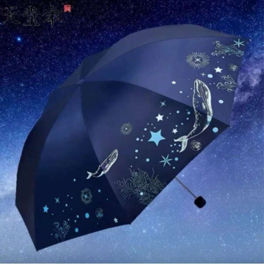 672 - Double-Sided Automatic Umbrella With Seabed Print - 藏蓝色 - 查看 1