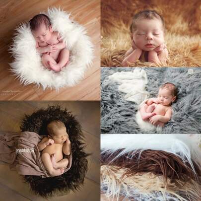 1 Pieza Manta de Fotografía de Recién Nacido de Piel Sintética Estilo Lana Artificial Suave y Esponjosa para Fondo de Fotografías, Accesorio para Sesión Fotográfica de Bebé, Manta de Llenado para Canasta de Piel Sintética Mongola