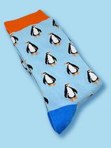 1 Pair Of Men's Penguin Patterned Socks With Cute Penguin Pattern - Multicolor - View 3
