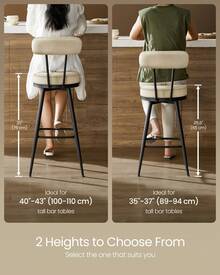 VASAGLE Bar Stools Set Of 2, Counter Height Swivel Bar Stools With Back, Synthetic Leather With Stitching, Mid-Century Modern, 25.6-Inch Tall, Kitchen Home Bar - trắng - Xem 6