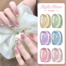 MEET ACROSS 7PCS 7ml Light Flow Colored Cat Magnetic Gel Nail Polish Blue Green Gold Pink Purple Sparkle Glitter Gel Varnis Semi Permanent Gel For Summer Manicure DIY Nail Supplies