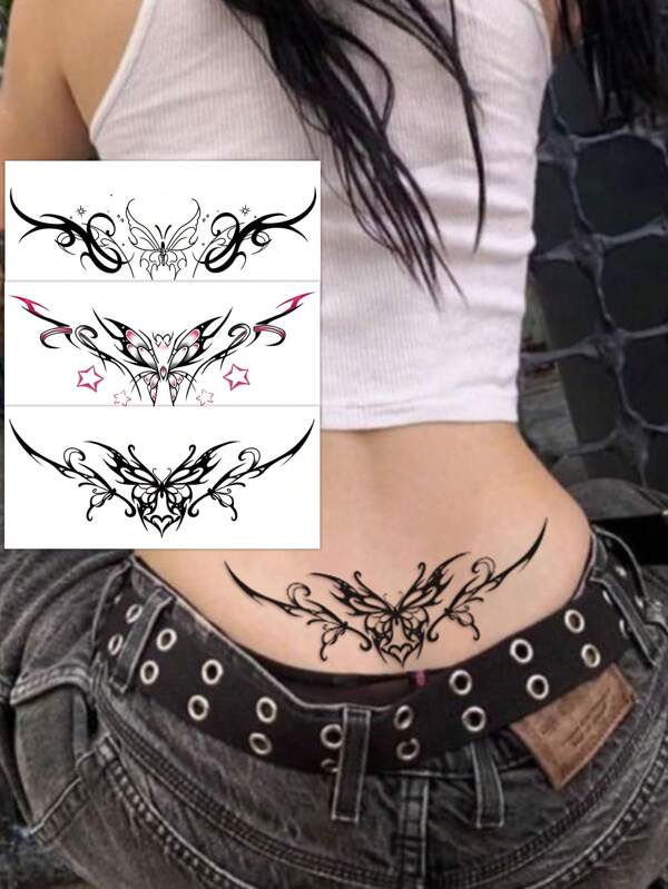 3 piezas de pegatinas de tatuaje temporal sexy y a prueba de agua para el abdomen y la cintura, ideales para fiestas individuales de mujeres, tatuajes corporales temporales (cintura y abdomen)